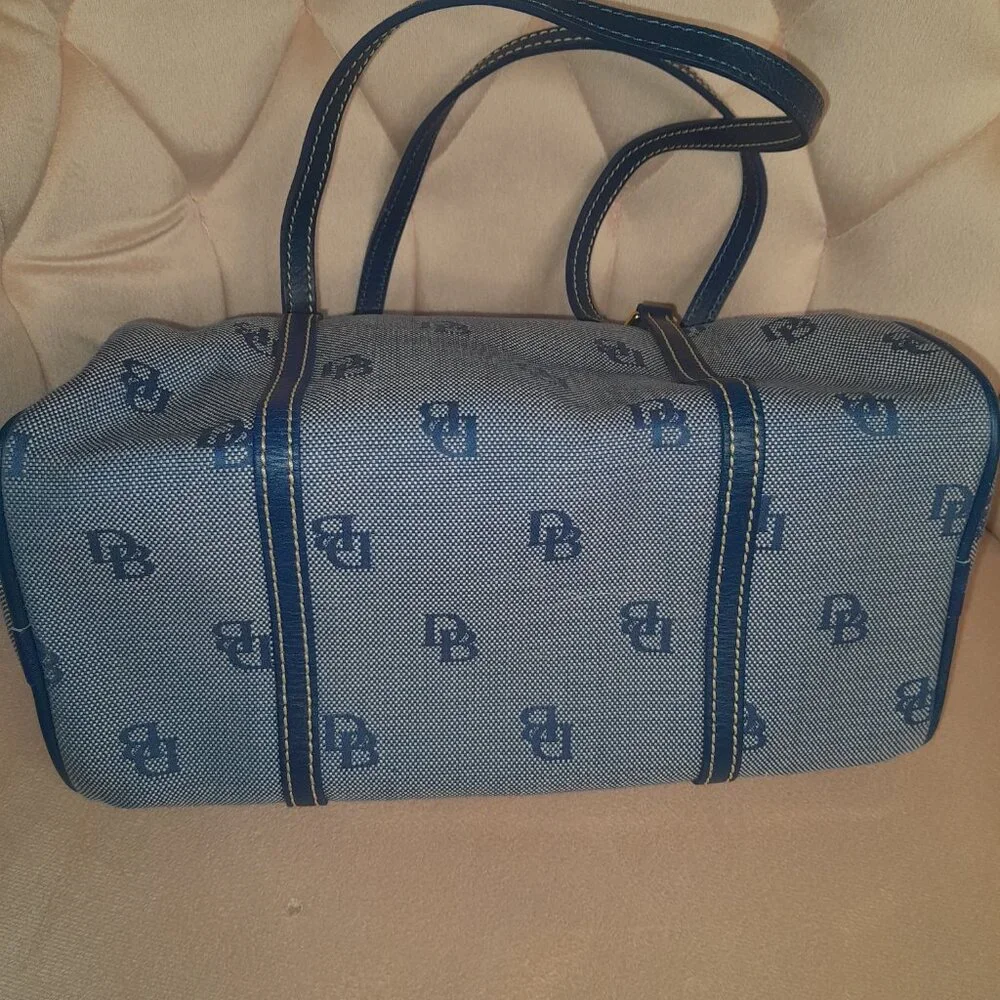 Dooney & Bourke Signature Canvas DB Monogram Small Barrel Shoulder Bag Blue - Picture 5 of 10